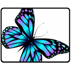 Blue And Pink Butterfly Illustration, Monarch Butterfly Cartoon Blue, Cartoon Blue Butterfly Free Pn Double Sided Fleece Blanket (medium) by asedoi