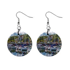 Piriapolis City Port, Maldonado, Uruguay Mini Button Earrings by dflcprintsclothing