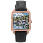 Piriapolis City Port, Maldonado, Uruguay Rose Gold Leather Watch  Front