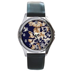 Abstract Flowers Background Pattern Round Metal Watch by Ravend