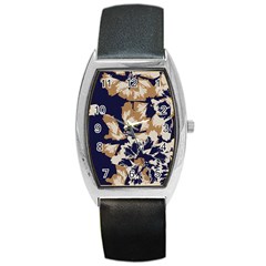 Abstract Flowers Background Pattern Barrel Style Metal Watch by Ravend