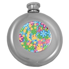 Flower Spring Background Blossom Round Hip Flask (5 Oz) by Ravend