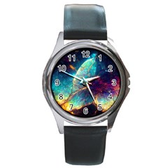 Abstract Galactic Round Metal Watch by Ravend