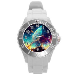 Abstract Galactic Round Plastic Sport Watch (l) by Ravend