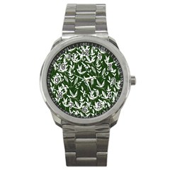 Leaves Pattern Wallpaper Watercolor Sport Metal Watch by Ravend