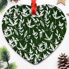 Leaves Pattern Wallpaper Watercolor Heart Ornament (two Sides)