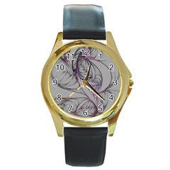 Abstract Background Watercolor Round Gold Metal Watch by Ravend