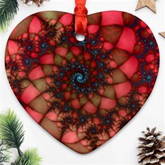 Fractals Abstract Art Red Spiral Heart Ornament (two Sides)