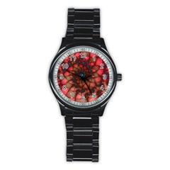 Fractals Abstract Art Red Spiral Stainless Steel Round Watch by Ravend