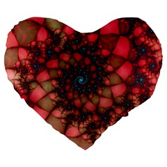 Fractals Abstract Art Red Spiral Large 19  Premium Flano Heart Shape Cushions by Ravend