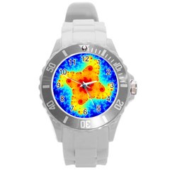 Fractal Starfish Mandelbrot Blue Round Plastic Sport Watch (l) by Ravend