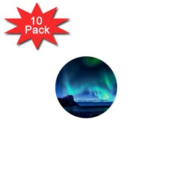 Green Aurora Lights-over Rocky Shore During Night Time 1  Mini Buttons (10 Pack)  by danenraven