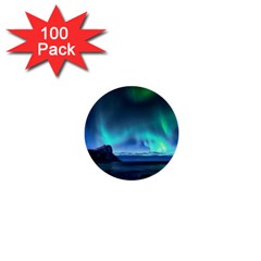 Green Aurora Lights-over Rocky Shore During Night Time 1  Mini Buttons (100 Pack)  by danenraven