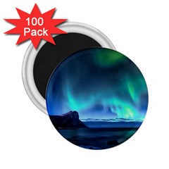 Green Aurora Lights-over Rocky Shore During Night Time 2 25  Magnets (100 Pack)  by danenraven