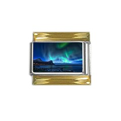 Green Aurora Lights-over Rocky Shore During Night Time Gold Trim Italian Charm (9mm)