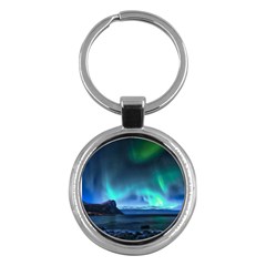 Green Aurora Lights-over Rocky Shore During Night Time Key Chain (round) by danenraven