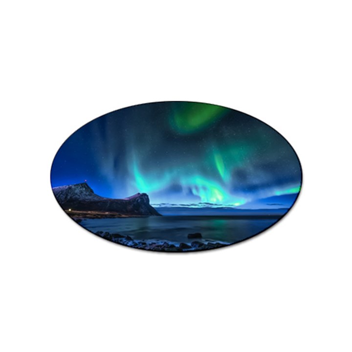 Green Aurora Lights-over Rocky Shore During Night Time Sticker Oval (10 pack)