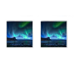 Green Aurora Lights-over Rocky Shore During Night Time Cufflinks (square) by danenraven