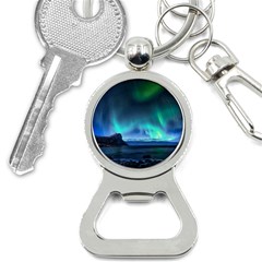 Green Aurora Lights-over Rocky Shore During Night Time Bottle Opener Key Chain by danenraven