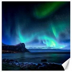 Green Aurora Lights-over Rocky Shore During Night Time Canvas 16  X 16  by danenraven