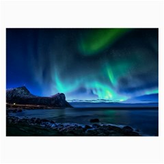 Green Aurora Lights-over Rocky Shore During Night Time Large Glasses Cloth by danenraven