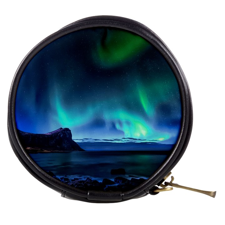 Green Aurora Lights-over Rocky Shore During Night Time Mini Makeup Bag