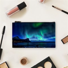 Green Aurora Lights-over Rocky Shore During Night Time Cosmetic Bag (small) by danenraven