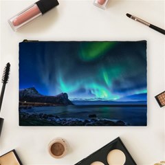 Green Aurora Lights-over Rocky Shore During Night Time Cosmetic Bag (large) by danenraven