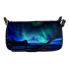 Green Aurora Lights-over Rocky Shore During Night Time Shoulder Clutch Bag by danenraven