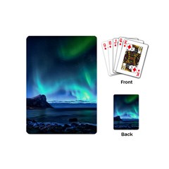 Green Aurora Lights-over Rocky Shore During Night Time Playing Cards Single Design (mini) by danenraven