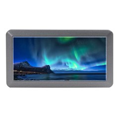 Green Aurora Lights-over Rocky Shore During Night Time Memory Card Reader (mini) by danenraven