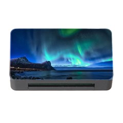 Green Aurora Lights-over Rocky Shore During Night Time Memory Card Reader With Cf by danenraven