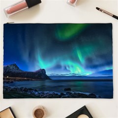 Green Aurora Lights-over Rocky Shore During Night Time Cosmetic Bag (xxl) by danenraven