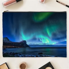 Green Aurora Lights-over Rocky Shore During Night Time Cosmetic Bag (xxxl) by danenraven