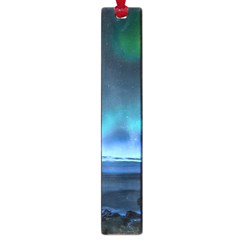 Green Aurora Lights-over Rocky Shore During Night Time Large Book Marks by danenraven