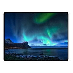 Green Aurora Lights-over Rocky Shore During Night Time Double Sided Fleece Blanket (small) by danenraven