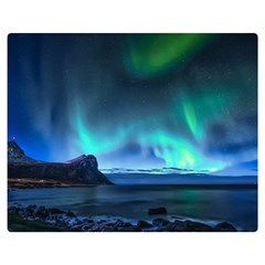 Green Aurora Lights-over Rocky Shore During Night Time Double Sided Flano Blanket (medium) by danenraven