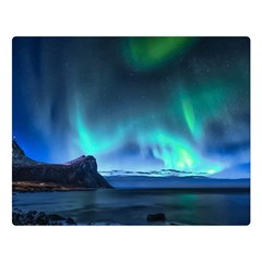 Green Aurora Lights-over Rocky Shore During Night Time Double Sided Flano Blanket (large) by danenraven