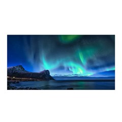 Green Aurora Lights-over Rocky Shore During Night Time Satin Wrap 35  X 70  by danenraven