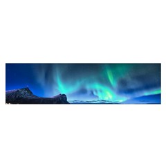 Green Aurora Lights-over Rocky Shore During Night Time Oblong Satin Scarf (16  X 60 ) by danenraven