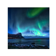 Green Aurora Lights-over Rocky Shore During Night Time Square Satin Scarf (30  X 30 ) by danenraven