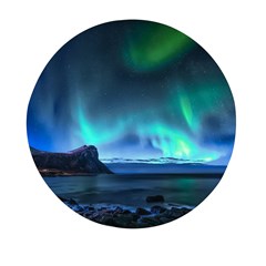 Green Aurora Lights-over Rocky Shore During Night Time Mini Round Pill Box