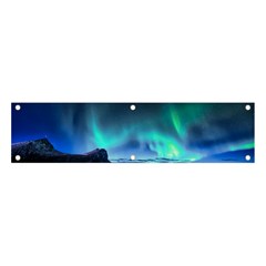 Green Aurora Lights-over Rocky Shore During Night Time Banner And Sign 4  X 1  by danenraven