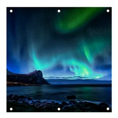 Green Aurora Lights-over Rocky Shore During Night Time Banner And Sign 4  X 4  by danenraven