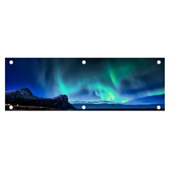 Green Aurora Lights-over Rocky Shore During Night Time Banner And Sign 6  X 2  by danenraven