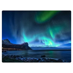 Green Aurora Lights-over Rocky Shore During Night Time Double Sided Flano Blanket (extra Small) by danenraven