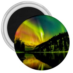 Scenic View Of Aurora Borealis Stretching Over A Lake At Night 3  Magnets by danenraven