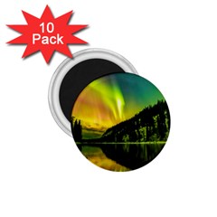 Scenic View Of Aurora Borealis Stretching Over A Lake At Night 1 75  Magnets (10 Pack)  by danenraven