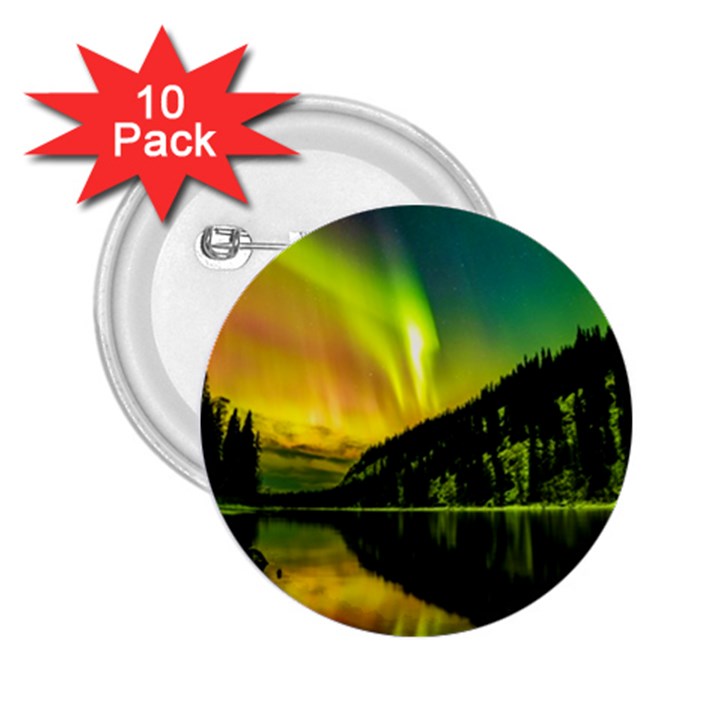 Scenic View Of Aurora Borealis Stretching Over A Lake At Night 2.25  Buttons (10 pack) 