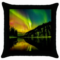 Scenic View Of Aurora Borealis Stretching Over A Lake At Night Throw Pillow Case (black) by danenraven